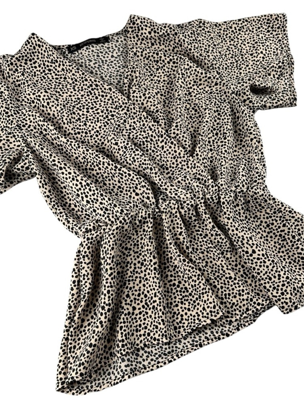 Hesperus Cheetah Leopard Print Faux Wrap Peplum Blouse Top XS - Picture 6 of 13